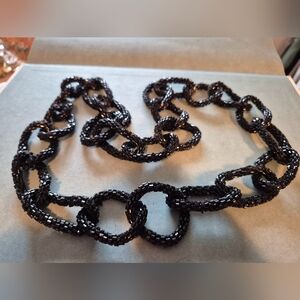 Bold Black Textured Sttetchy Soft  Necklace with Crystalline Links